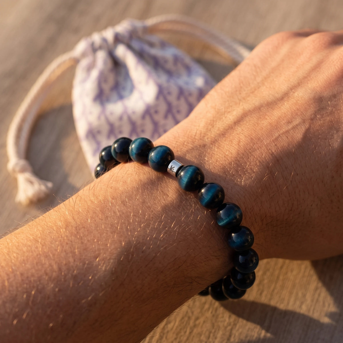 Bracelet "Energie" en Oeil de Faucon (Oeil de Tigre Bleu) - image 3