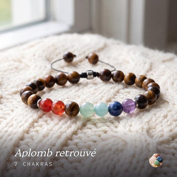Bracelet 7 Chakras "Confiance en Soi" en Oeil de Tigre