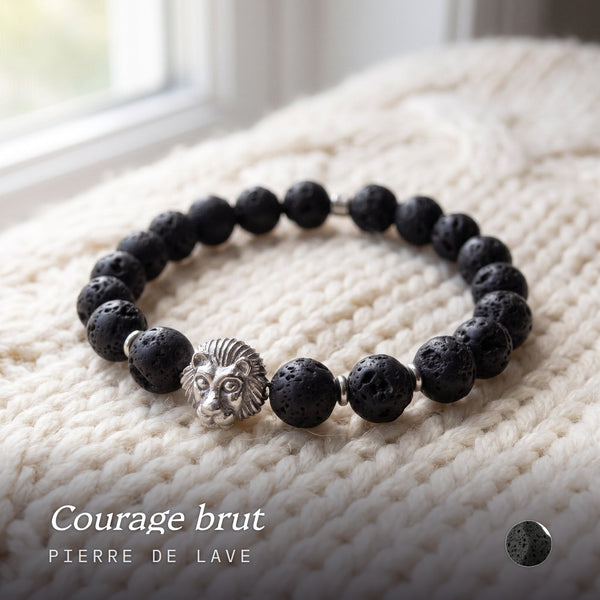 Bracelet en Pierres de Lave "Force & Vigueur du Lion"
