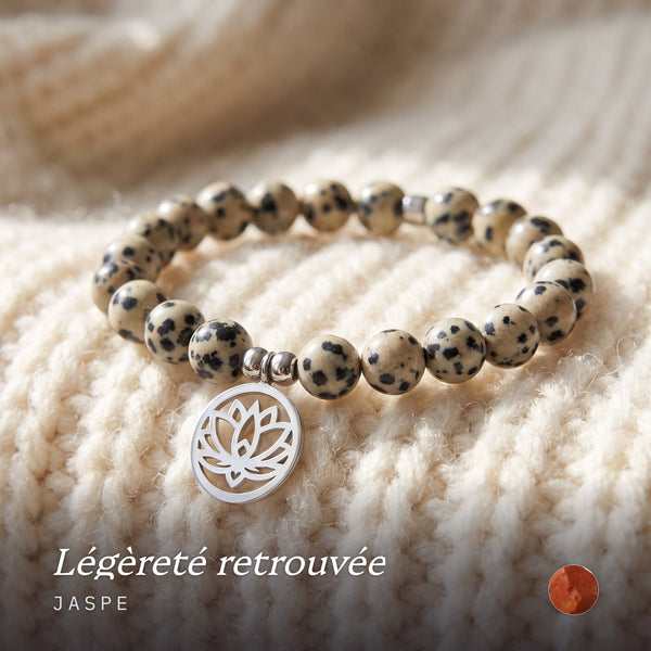 Bracelet Lotus "Joie de l'Être" en Jaspe Dalmatien