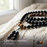Buddhistische Mala aus Obsidian und Tigerauge