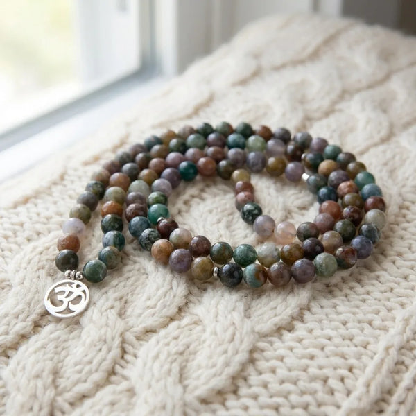 Mala "Chanceuse" de 108 perles en Agate Indienne