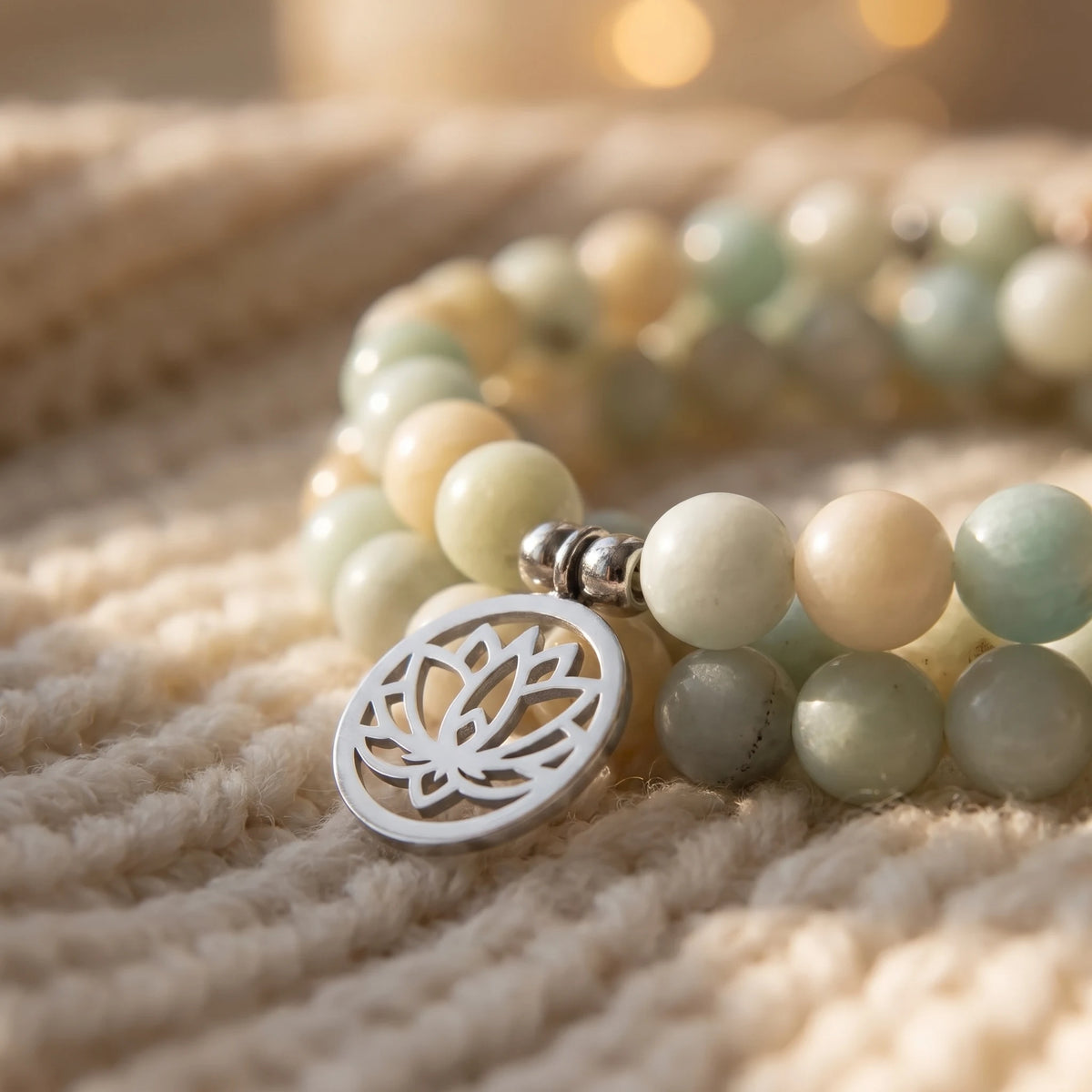 Mala Lotus 108 perles en Amazonite - macro dore - image 5