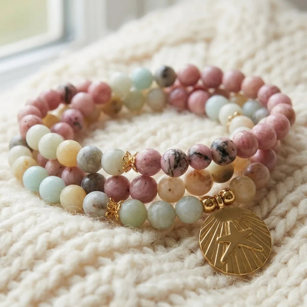 Mala Océan en Amazonite & Rhodochrosite