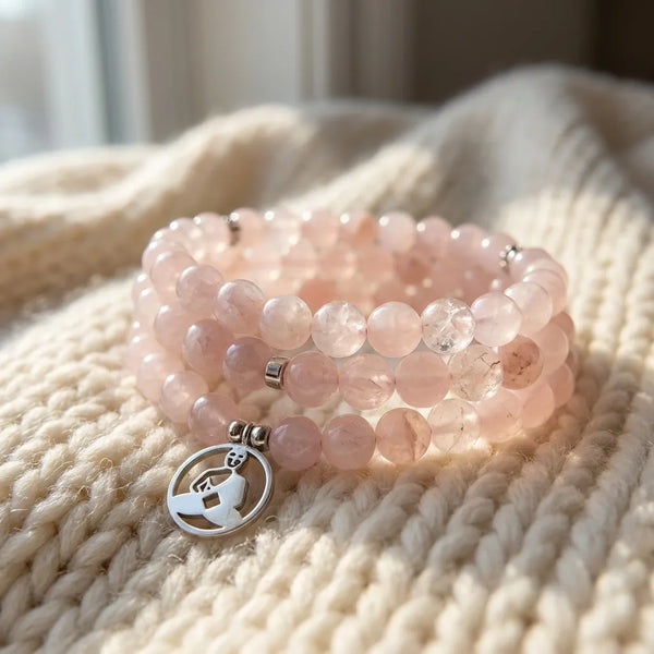 Mala "Réconfort & Amour de Bouddha" 108 perles en Quartz Rose