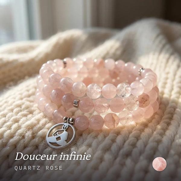 Mala "Réconfort & Amour de Bouddha" 108 perles en Quartz Rose