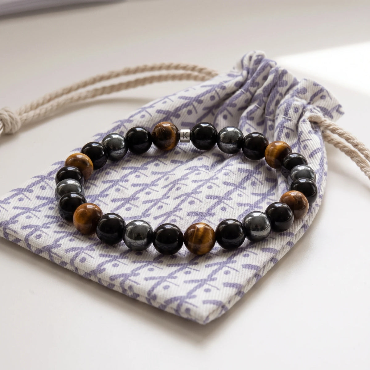 Bracelet en Oeil de Tigre, Hématite et Obsidienne Noire Triple Protection - image 2