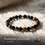 Armband "Dreifacher Schutz" aus Tigerauge, Hämatit und Obsidian
