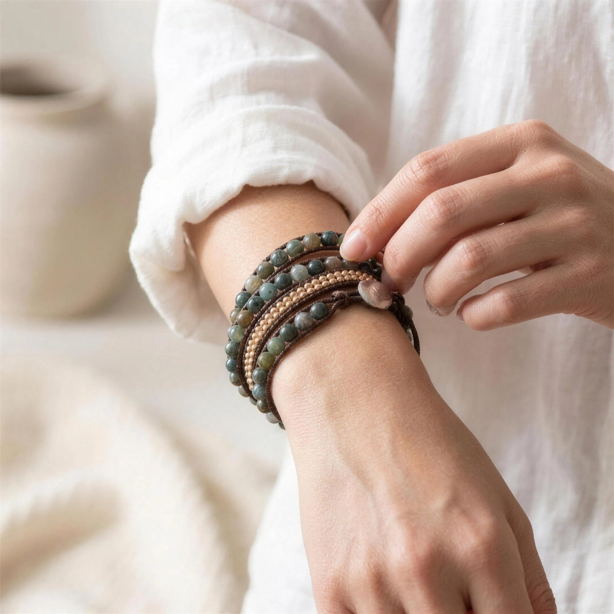 Bracelet Wrap "Energie Lumineuse" en Agate Indienne - image 4