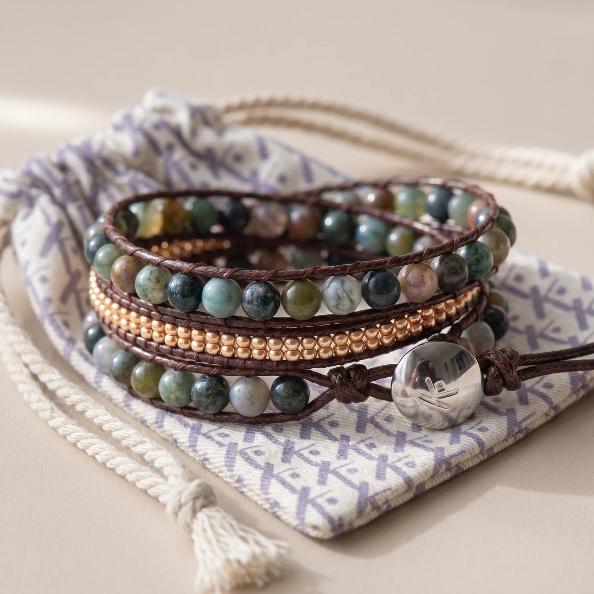 Bracelet Wrap "Energie Lumineuse" en Agate Indienne - image 2