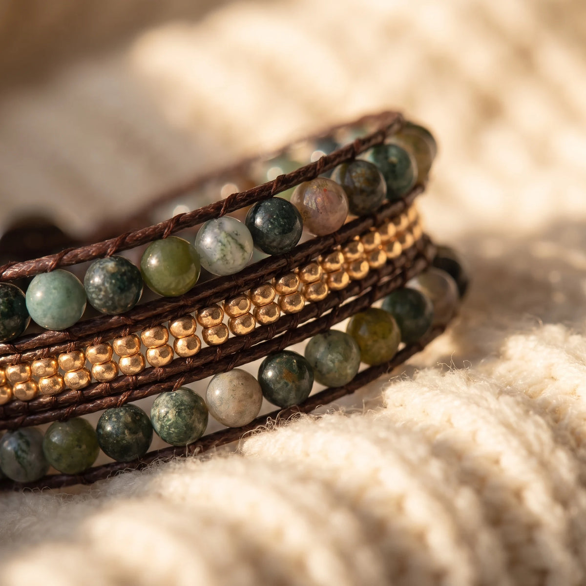 Bracelet Wrap Energie Lumineuse en Agate Indienne - macro dore - image 5
