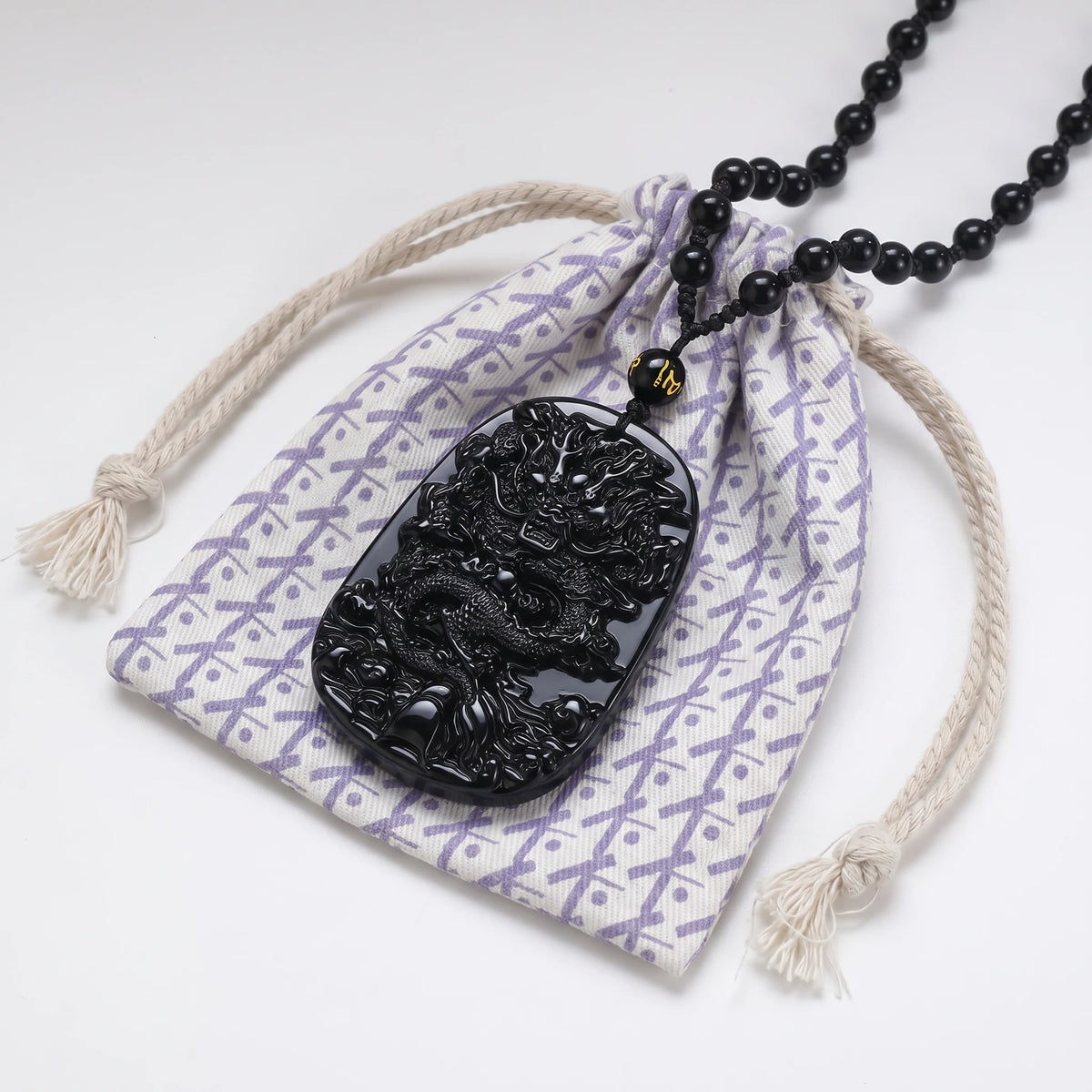 Collier Dragon en Obsidienne Noire - image 2