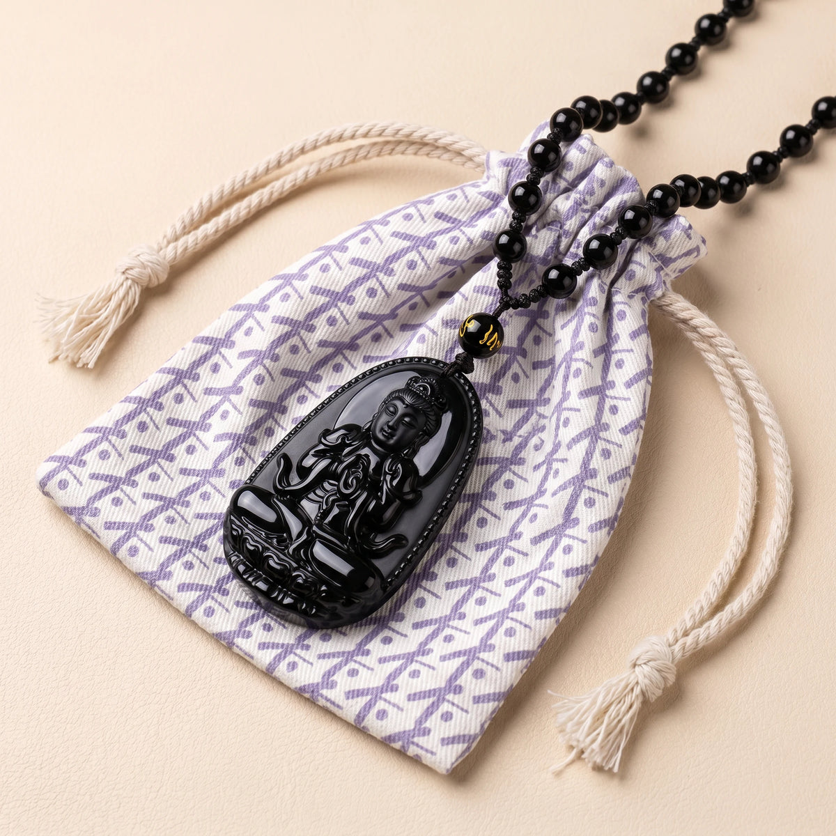 Collier & Pendentif Bouddha "Vitalité" en Obsidienne Noire - image 2