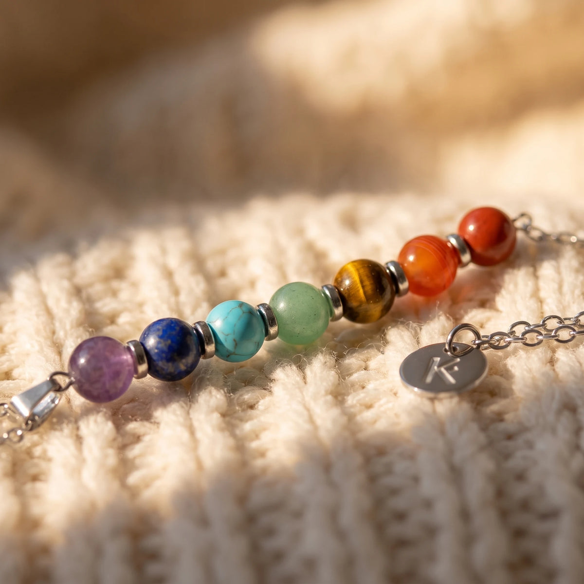 Collier Perles des 7 Chakras - macro dore - image 5