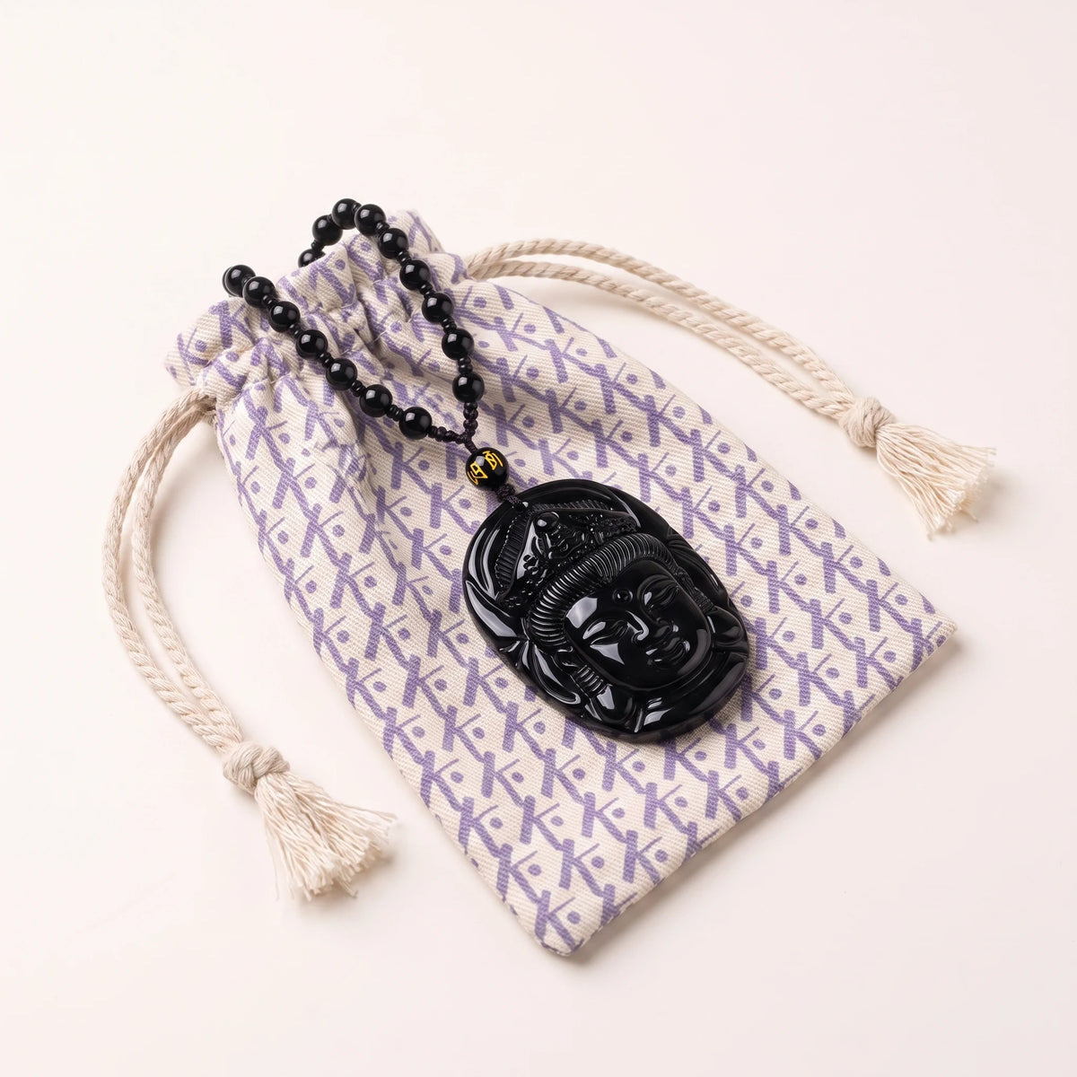 Collier "Tête de Guanyin" en Obsidienne Noire - image 2