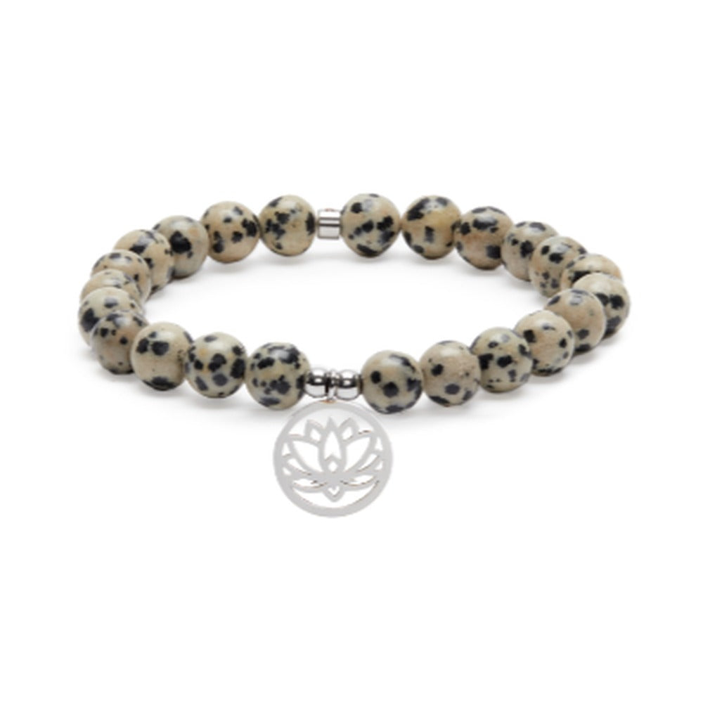 Bracelet Lotus Joie de l'Etre en Jaspe Dalmatien - Karma Yoga Shop