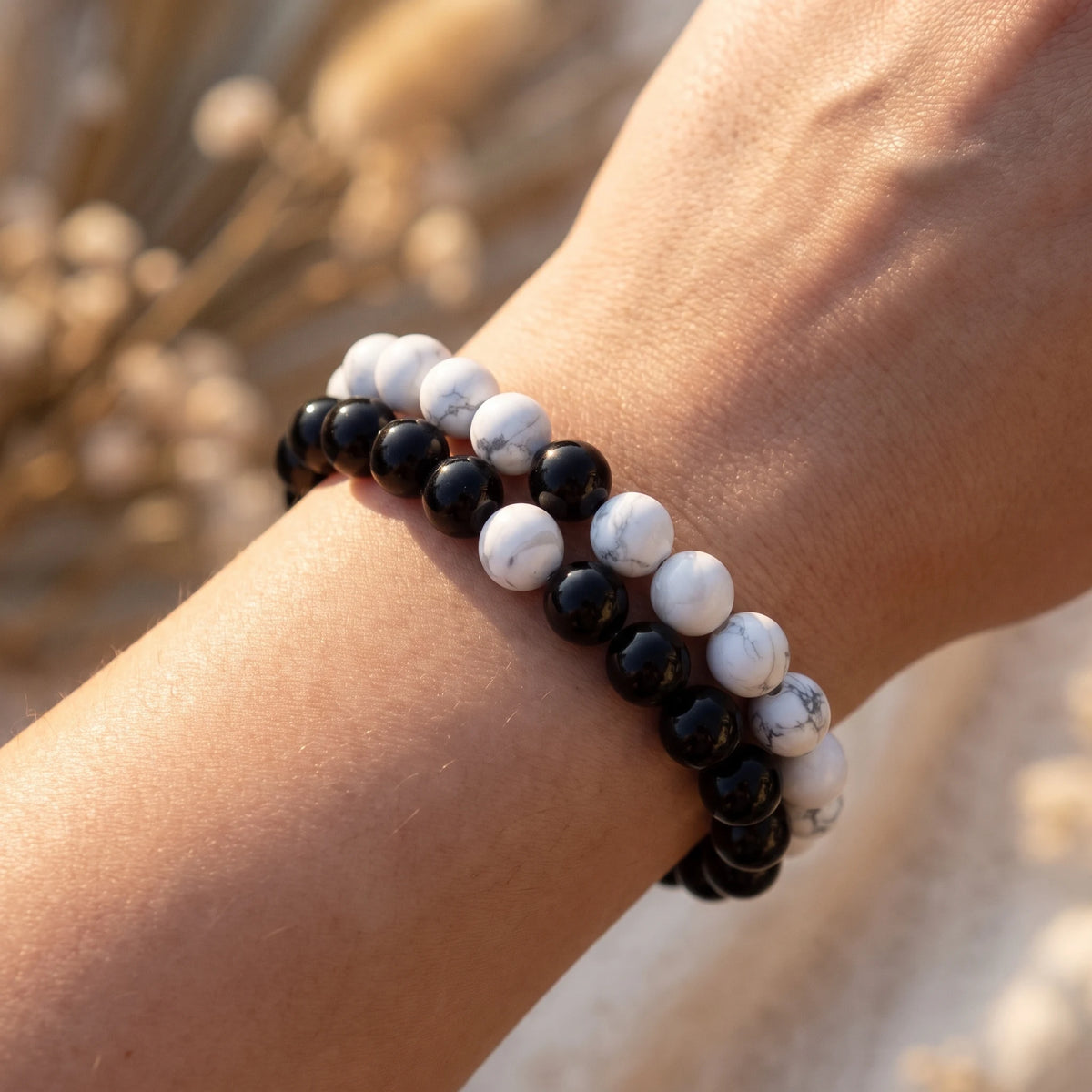 Bracelets Distance en Howlite Blanche et Agate Noire - image 3