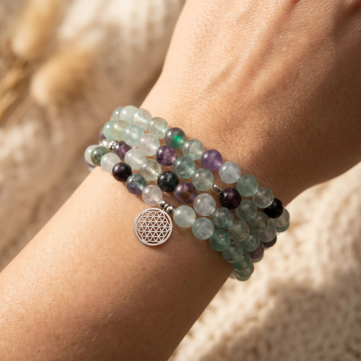 Mala Génie de 108 perles en Fluorite Arc-en-Ciel - image 3