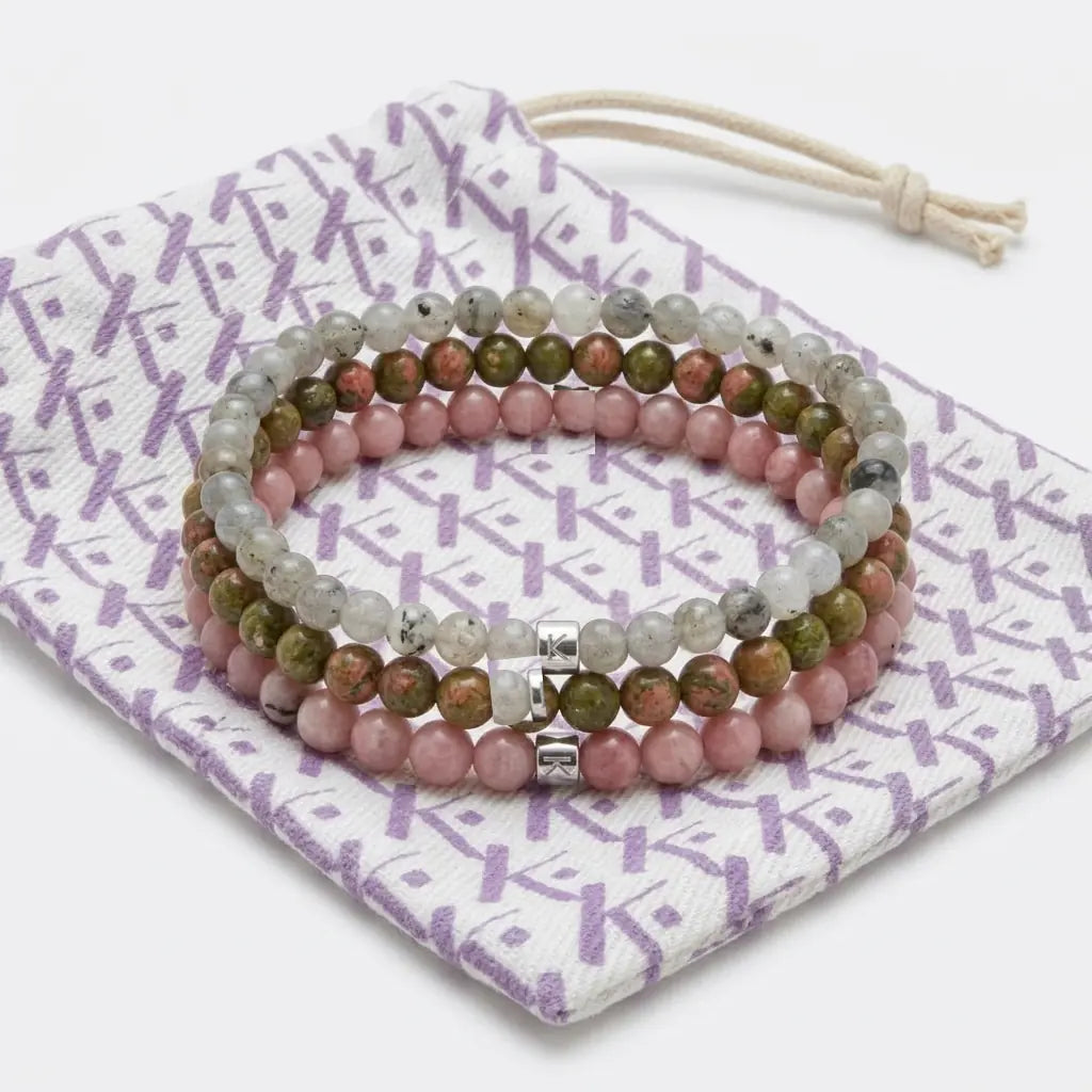 Set de 3 Mini Bracelets Guérison du Coeur avec pochette