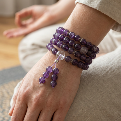 Bracelet Mala Bouddhiste en Améthyste