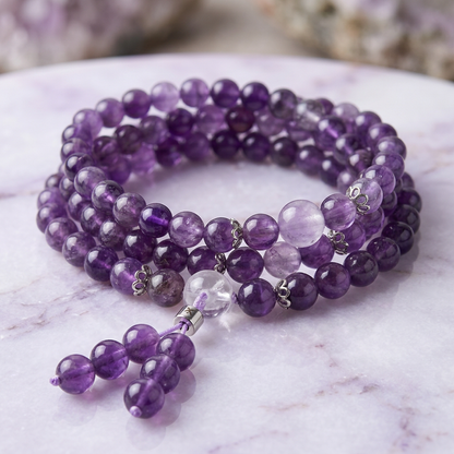 Bracelet Mala Bouddhiste en Améthyste