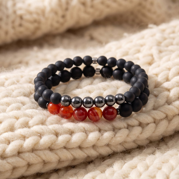 Double Bracelet "Ancrage & Equilibre" en Agate et Hématite