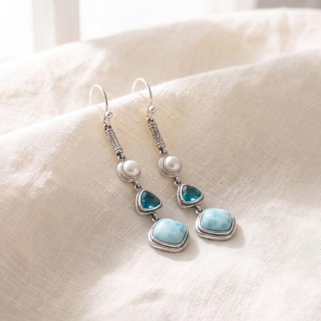 Boucles d'oreilles Larimar en argent 925, vue de détail