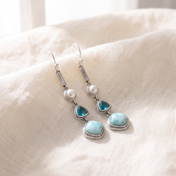 Boucles d'Oreilles Sérénité · Larimar et Argent 925