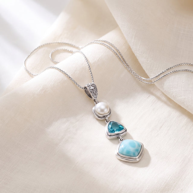 Collier Larimar en argent 925, chaîne déployée