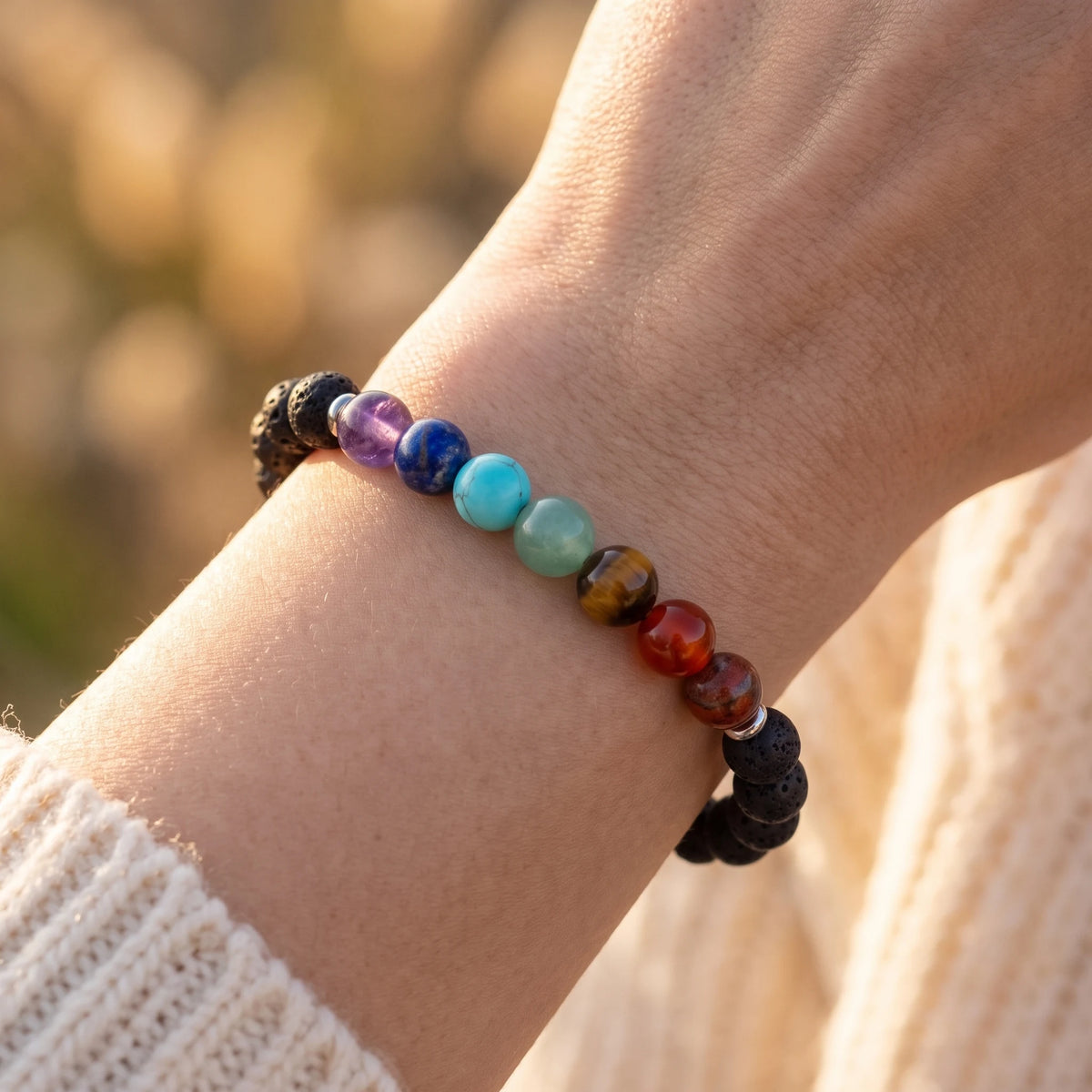 Bracelet en Pierre de Lave Guerison des 7 chakras - image 3