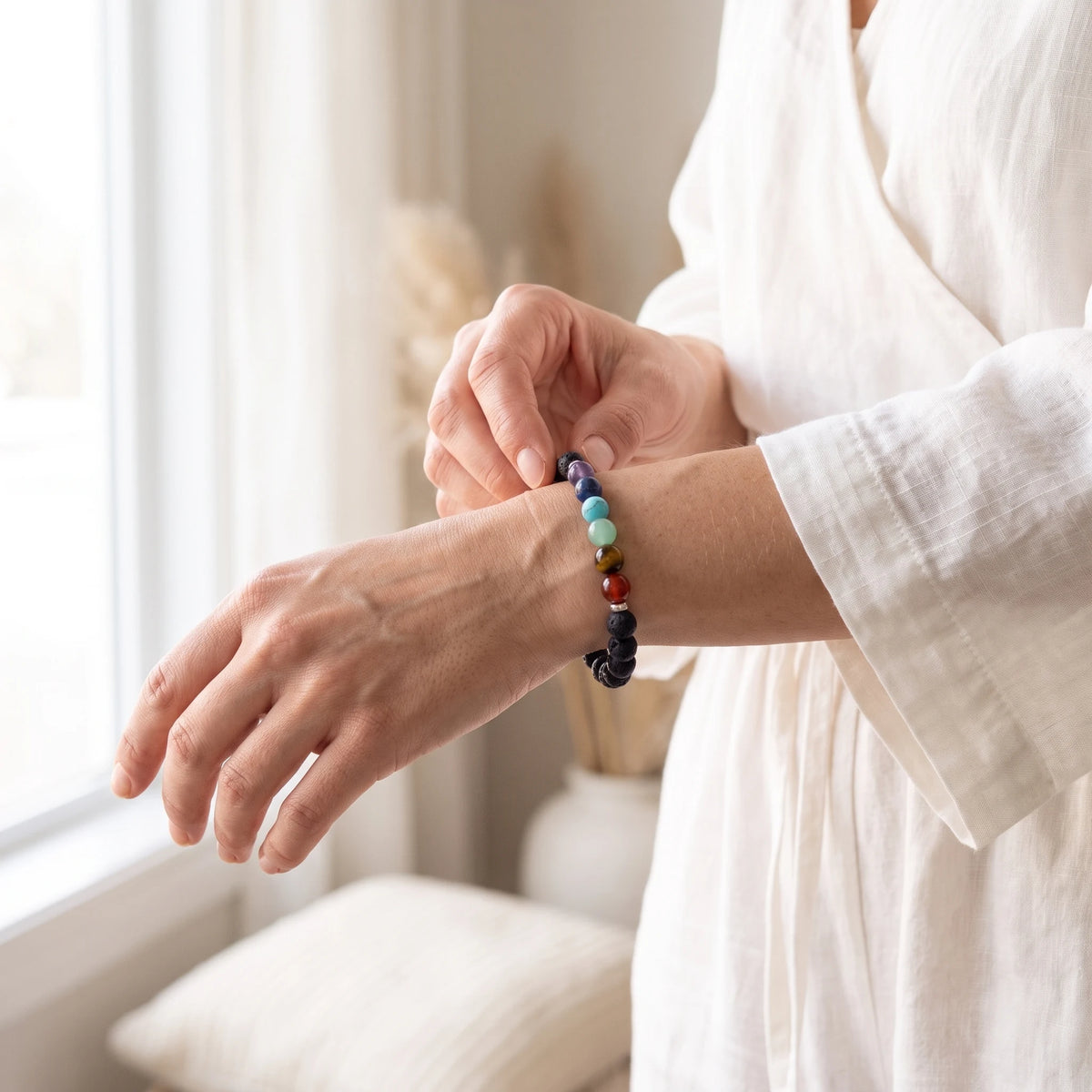Bracelet en Pierre de Lave Guerison des 7 chakras - image 4