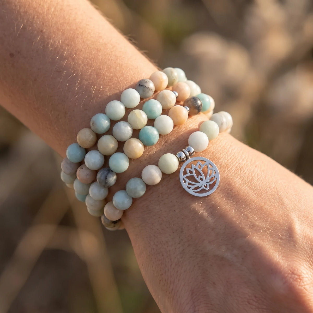 Mala Lotus de 108 perles en Amazonite - image 3