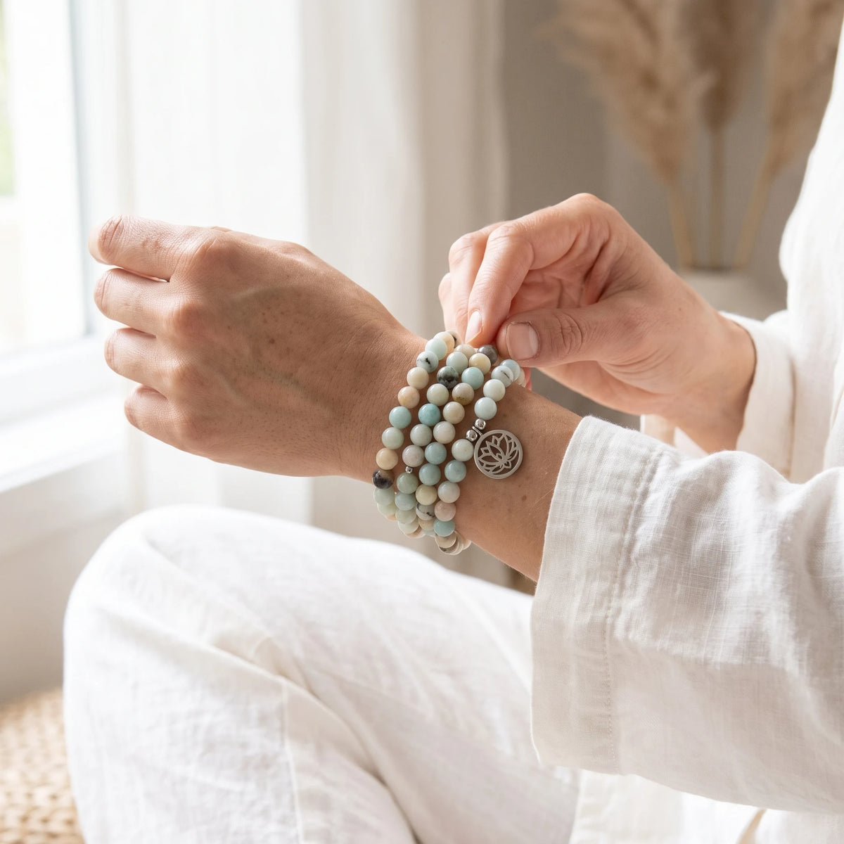 Mala Lotus de 108 perles en Amazonite - image 4