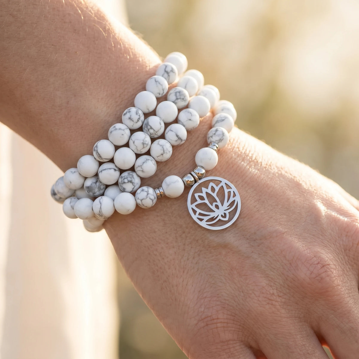 Mala Lotus de 108 perles en Howlite - image 3