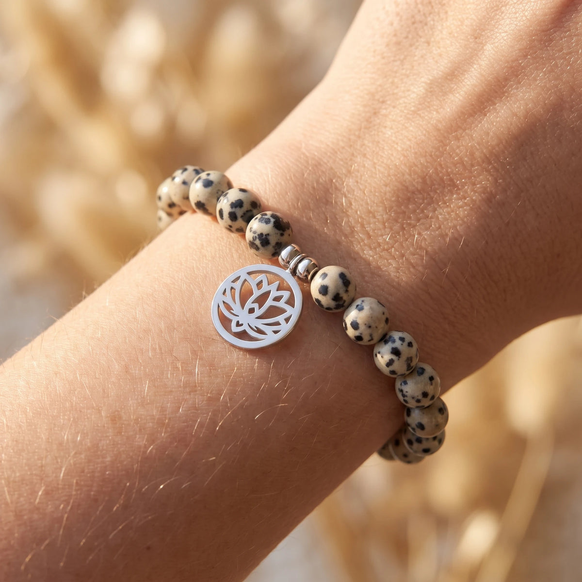 Bracelet Lotus Joie de l Etre en Jaspe Dalmatien - image 3