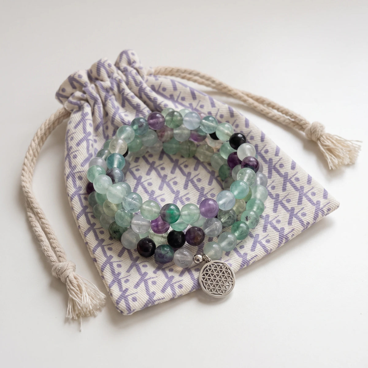 Mala "Génie" de 108 perles en Fluorite Arc-en-Ciel - image 2