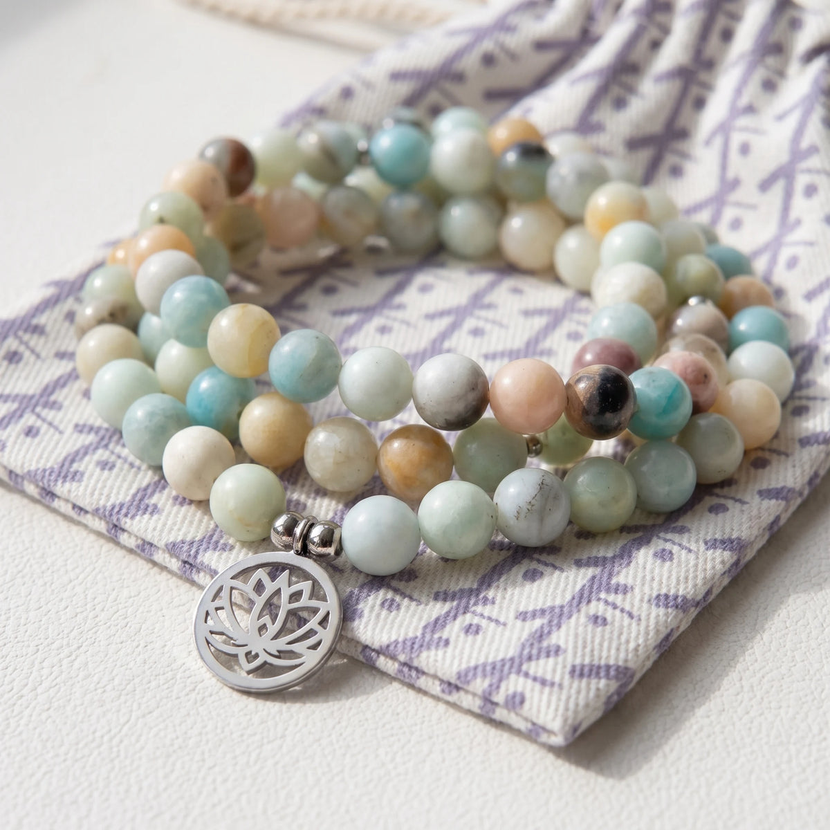 Mala "Lotus" de 108 perles en Amazonite - image 2