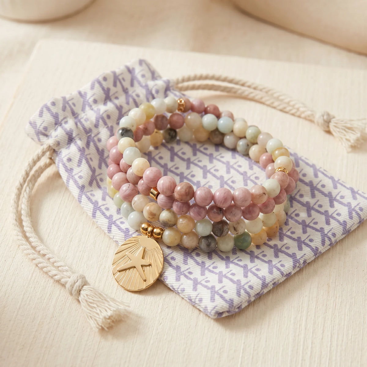Mala "Océan" en Amazonite & Rhodochrosite - image 2