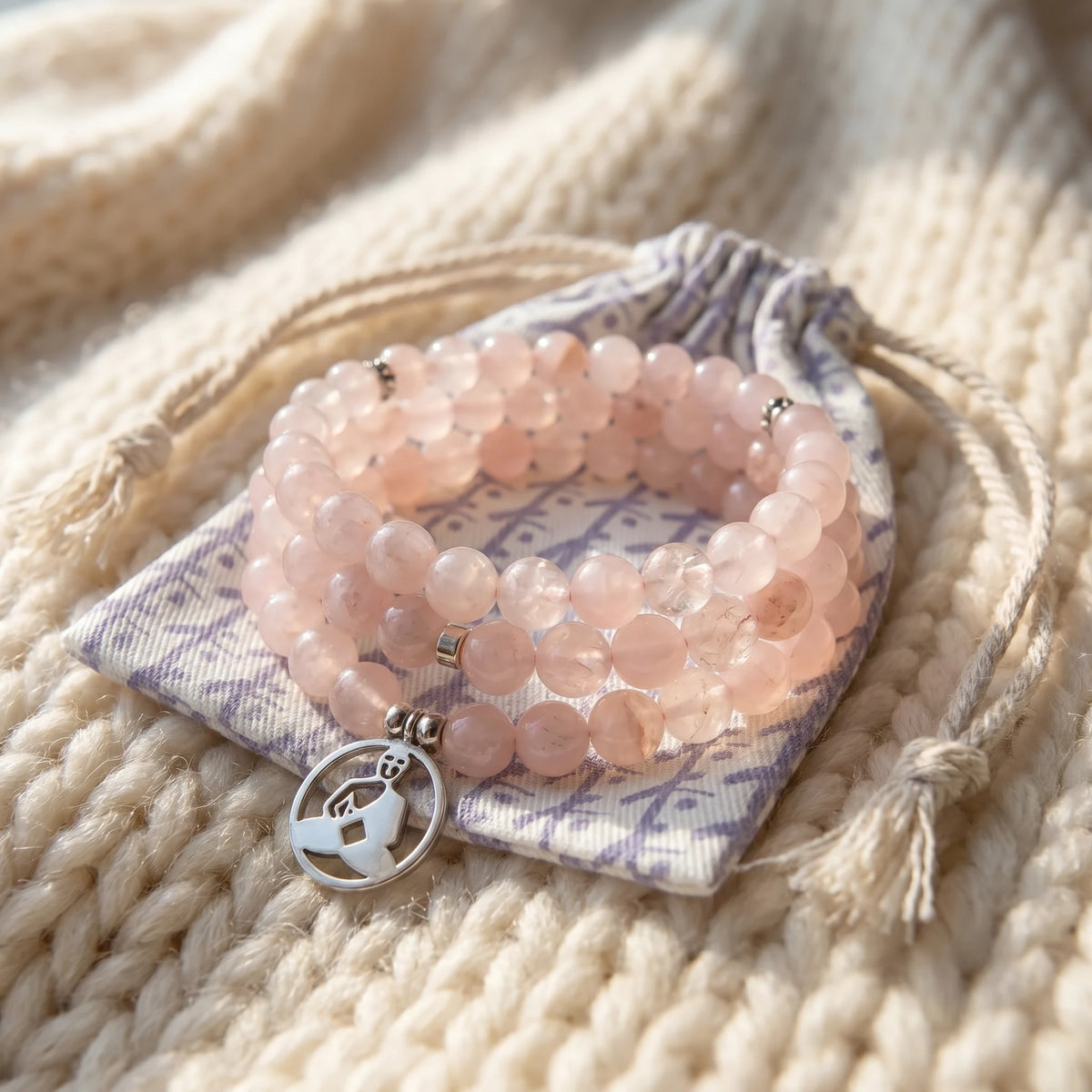 Mala "Réconfort & Amour de Bouddha" 108 perles en Quartz Rose - image 2