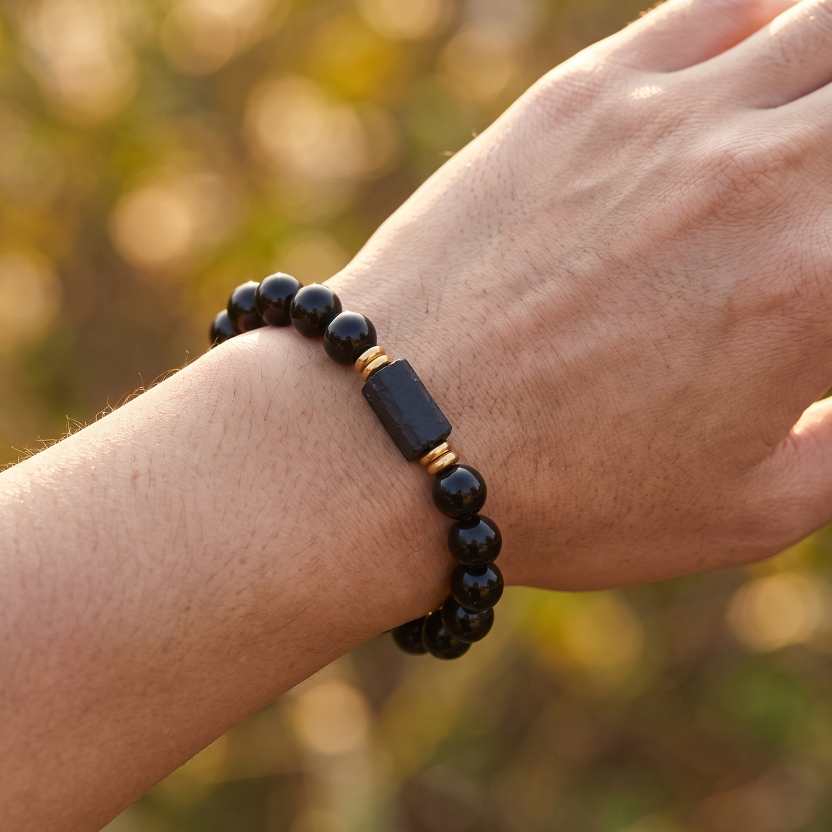Bracelet Ancrage & Protection en Obsidienne Noire - porté - image 3