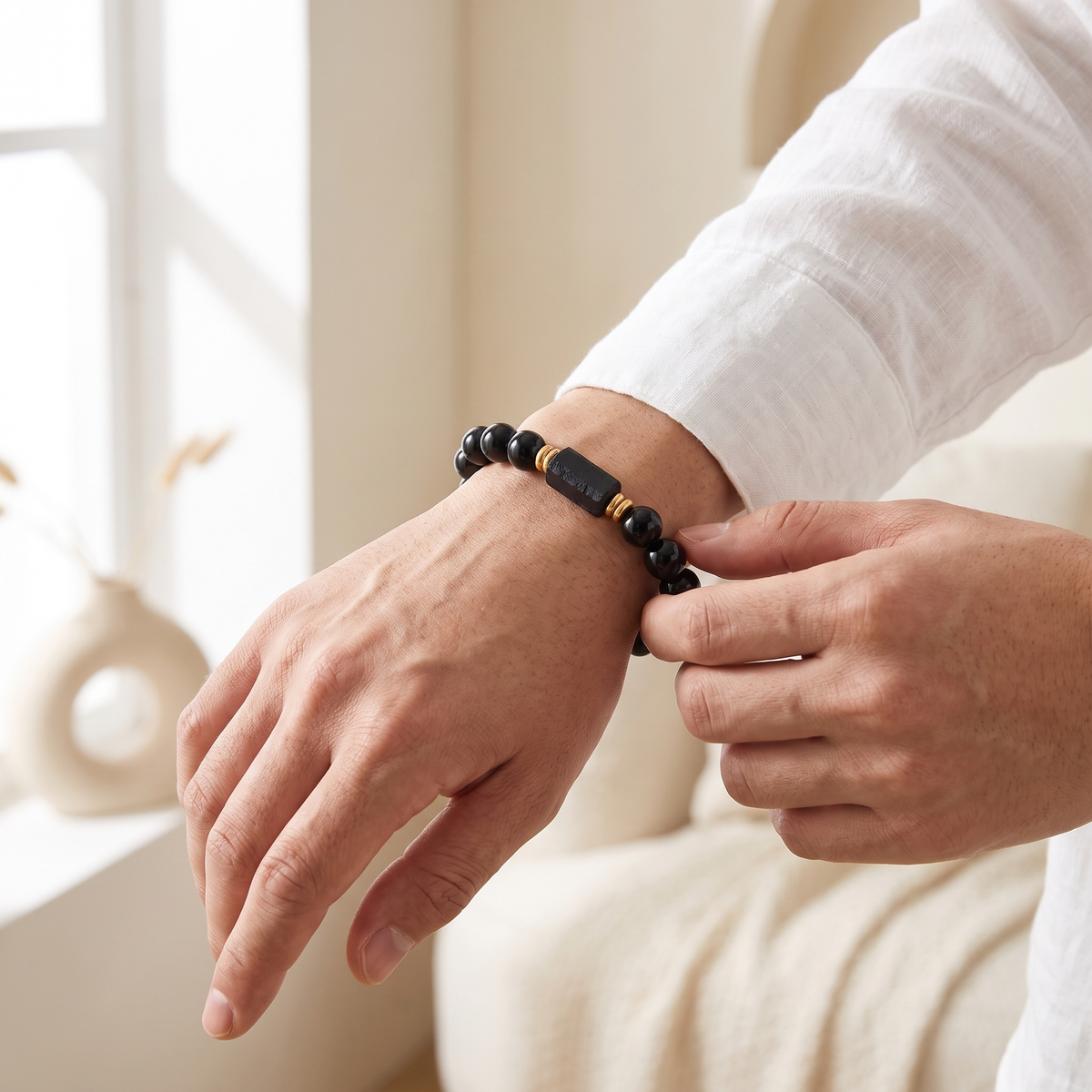 Bracelet Ancrage & Protection en Obsidienne Noire - lin - image 4
