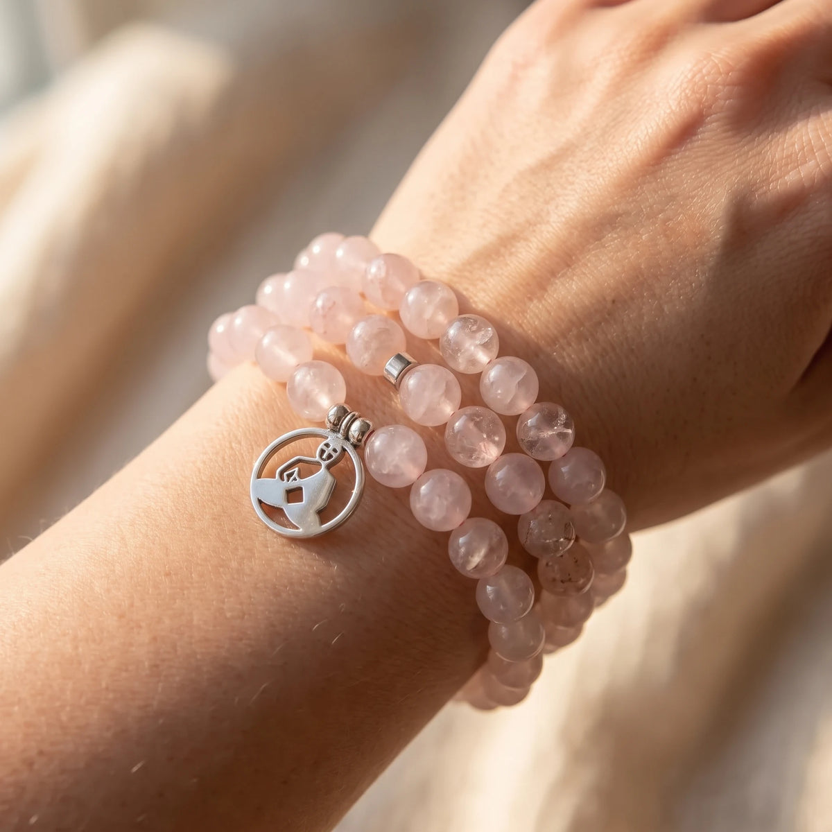 Mala Réconfort et Amour de Bouddha 108 perles en Quartz Rose - image 3