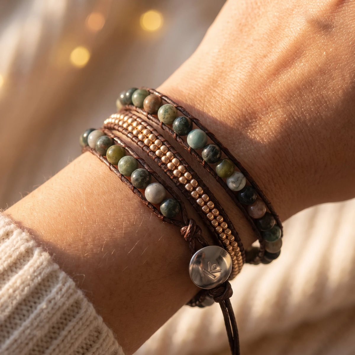 Bracelet Wrap Energie Lumineuse en Agate Indienne - image 3