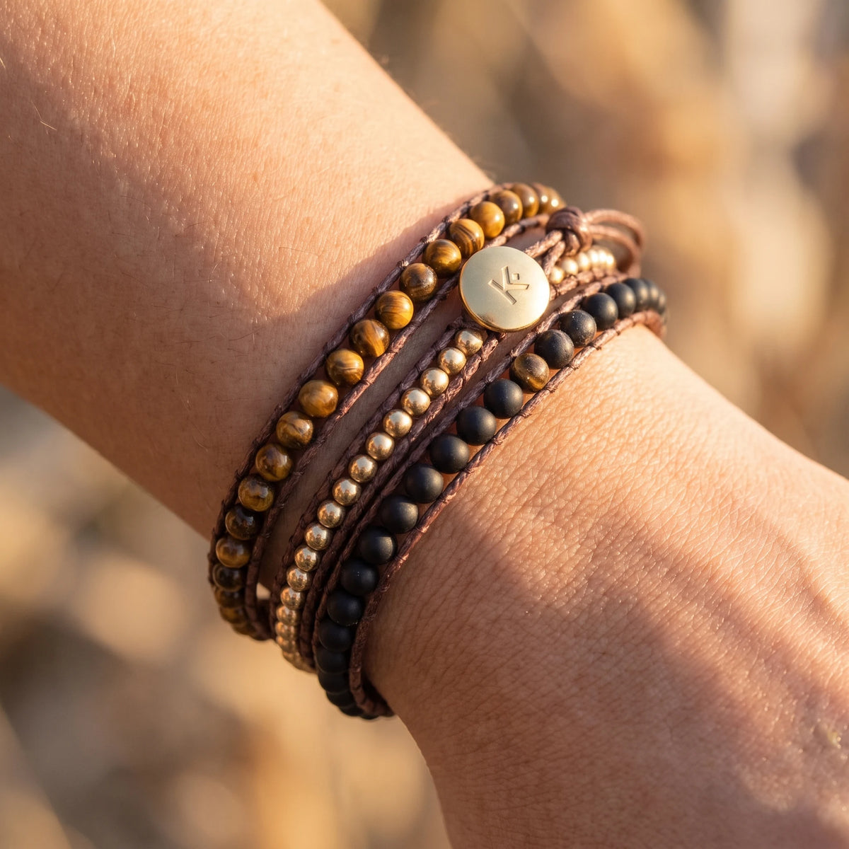 Bracelet Wrap Confiance en soi en Oeil de Tigre et Onyx Noir - image 3