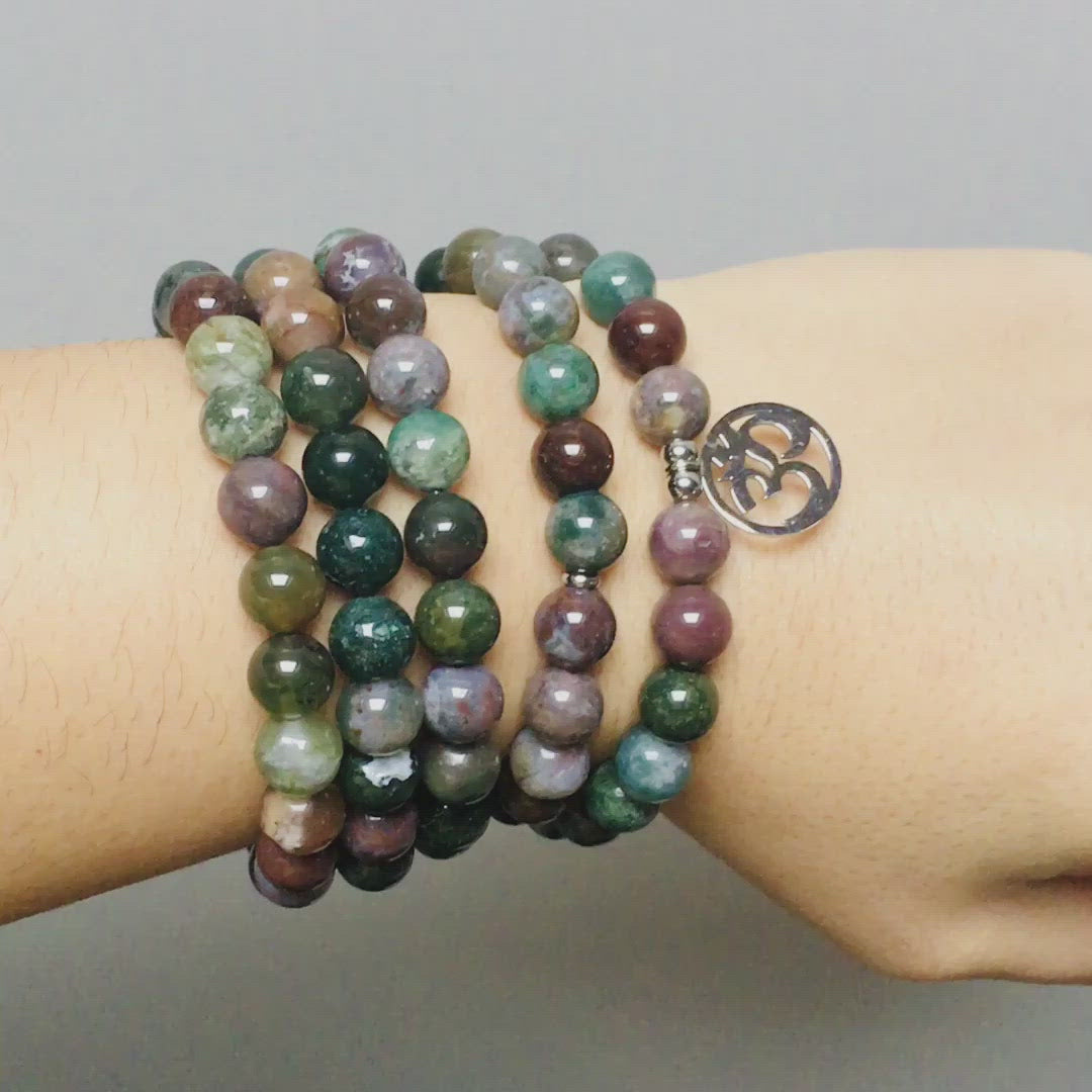 Mala "Chanceuse" de 108 perles en Agate Indienne