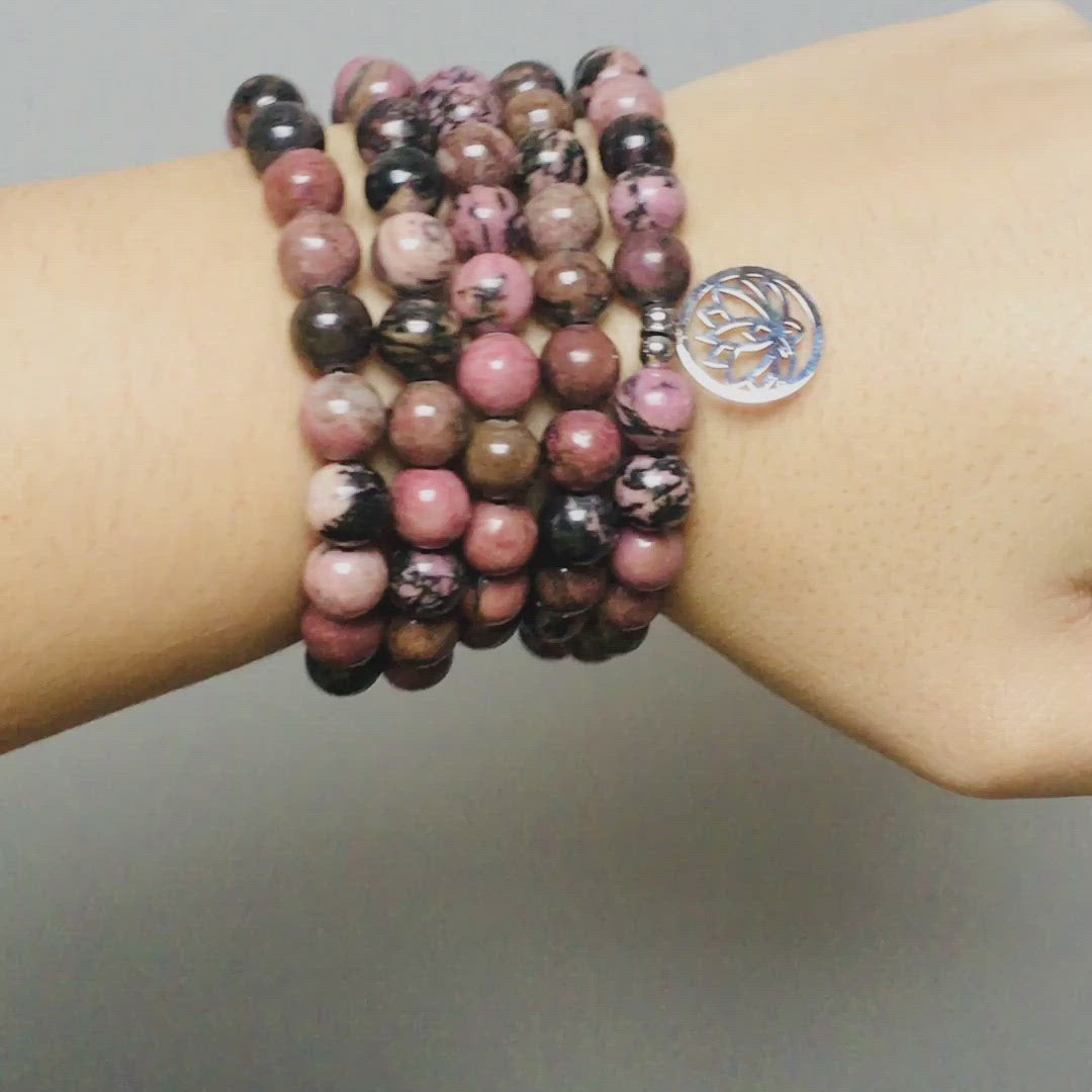 Mala bracelet "Mastery of Emotions" of 108 Rhodonite beads