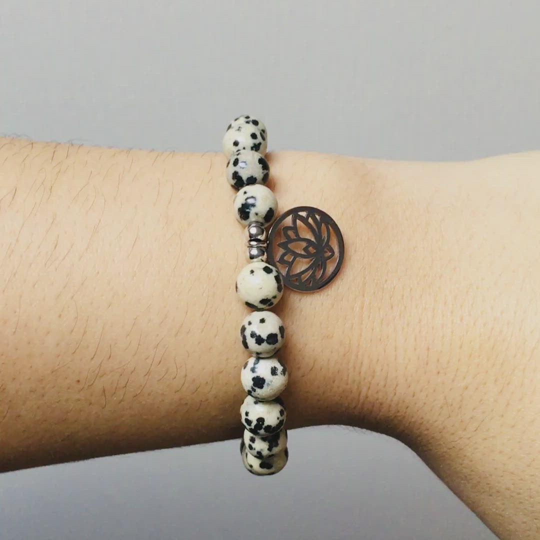 Bracelet Lotus "Joie de l'Être" en Jaspe Dalmatien