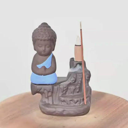 Brûleur d'encens en céramique "Bouddha Assis" Bleu
