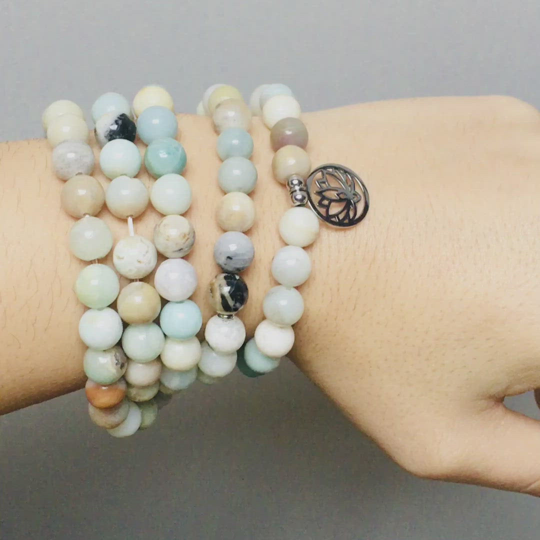 “Lotus” Mala bracelet with 108 Amazonite beads