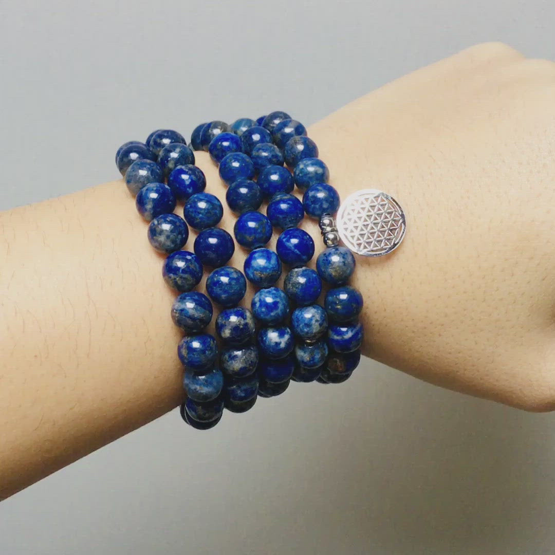 Bracelet Mala "3ème Oeil" de 108 perles en Lapis Lazuli